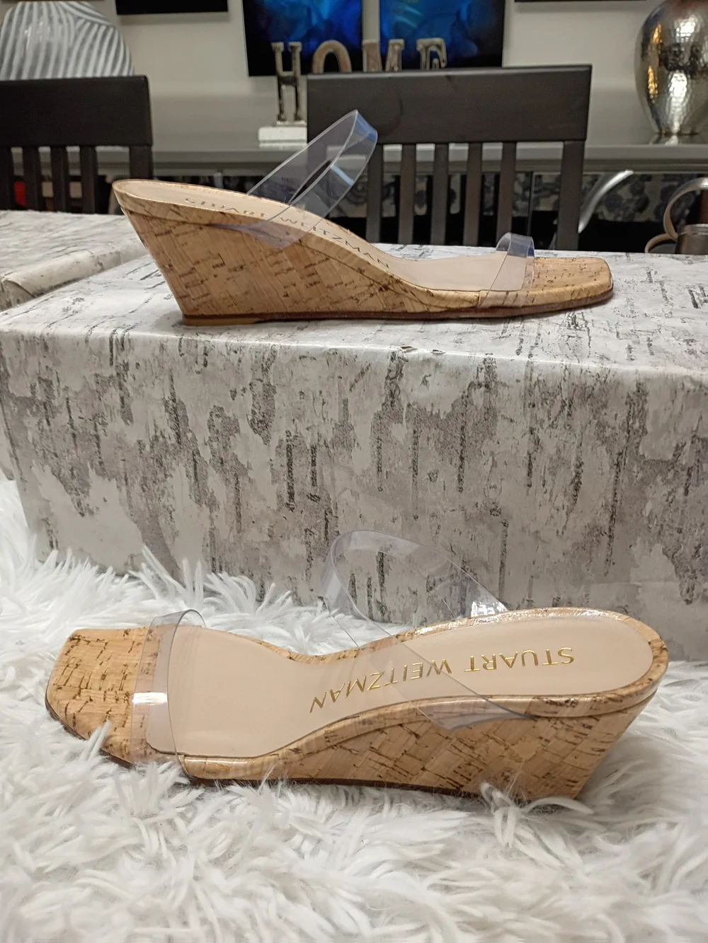 Stuart Weitzman Cork Wedge Sandals with Clear Straps - Natural & Clear - Picture 3 of 12